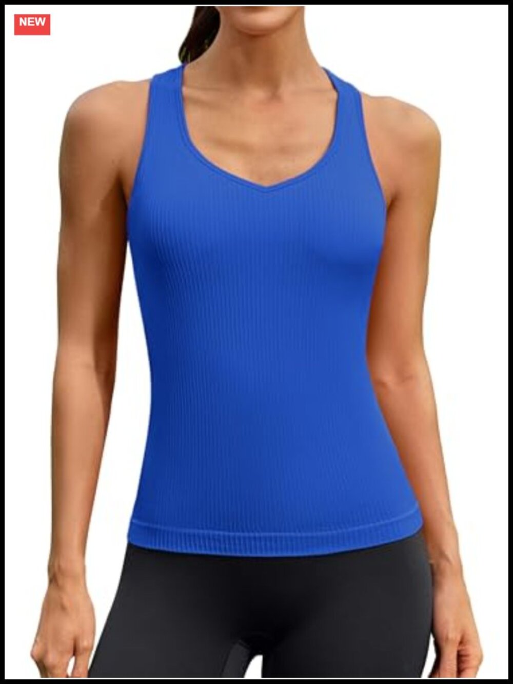 Ribflex Workout Tank Top Built-in Bra Racerback Yoga Athletic